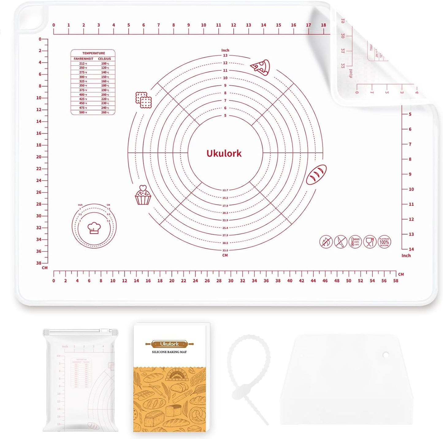 2024 Upgrade Silicone Baking Pastry Mat with Cutter,4mm High Edge&Non-slip&Non-stick Dough Rolling Kneading Mat,Fondant/Crust Mat,Kitchen Counter Mat,Sourdough Bread Making Tool