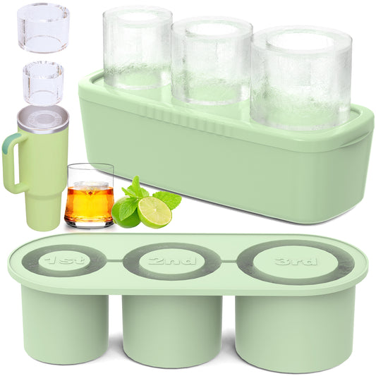 Ukulork Ice Cube Tray for 40Oz Tumbler Cup, 3 Pcs Silicone Cylinder Ice Mold with Lid and Bin for Freezer, Ice Drink, Juice, Whiskey, Cocktail, Summer Gifts