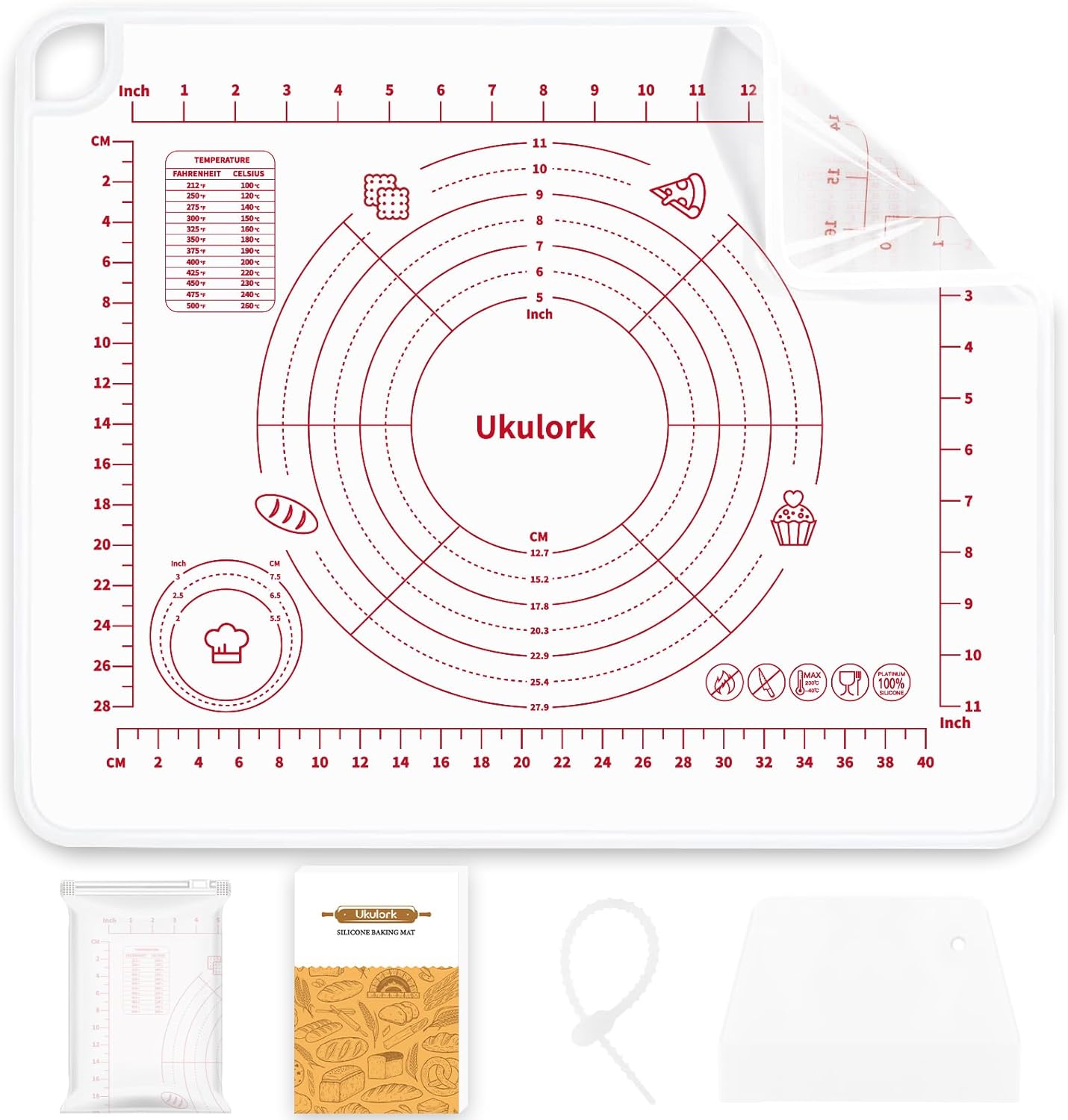 2024 Upgrade Silicone Baking Pastry Mat with Cutter,4mm High Edge&Non-slip&Non-stick Dough Rolling Kneading Mat,Fondant/Crust Mat,Kitchen Counter Mat,Sourdough Bread Making Tool