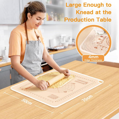 2024 Upgrade Silicone Baking Pastry Mat with Cutter,4mm High Edge&Non-slip&Non-stick Dough Rolling Kneading Mat,Fondant/Crust Mat,Kitchen Counter Mat,Sourdough Bread Making Tool