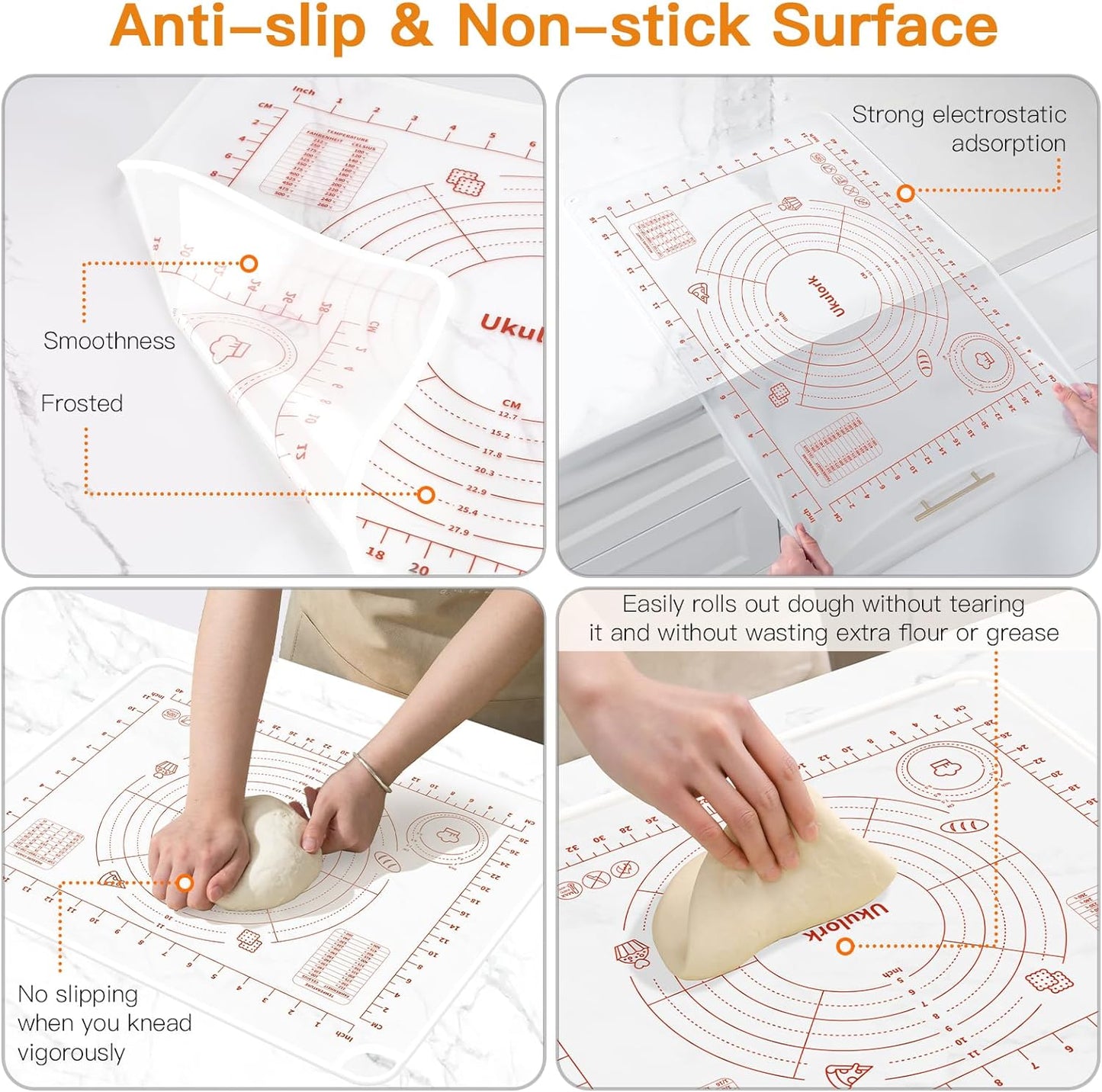 2024 Upgrade Silicone Baking Pastry Mat with Cutter,4mm High Edge&Non-slip&Non-stick Dough Rolling Kneading Mat,Fondant/Crust Mat,Kitchen Counter Mat,Sourdough Bread Making Tool