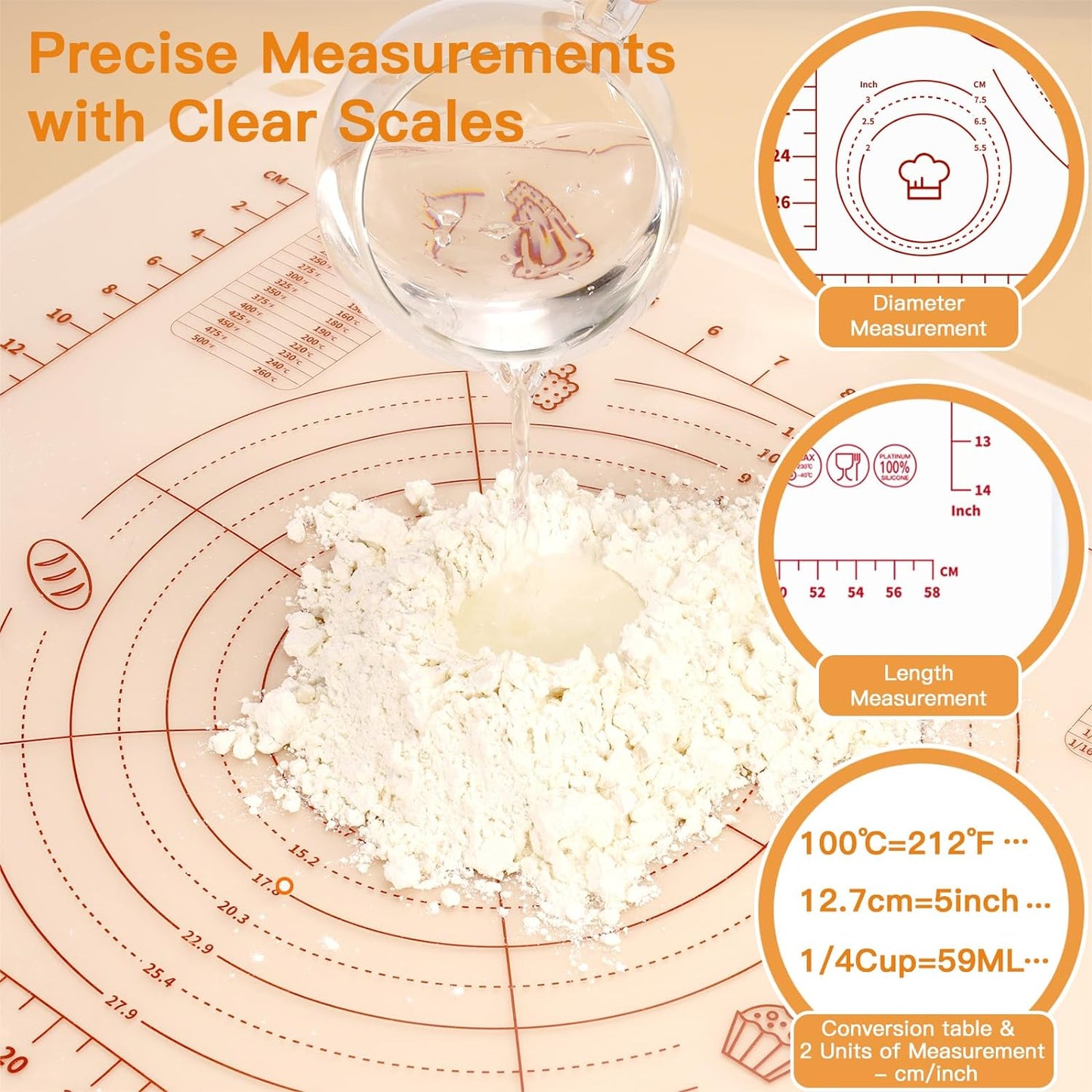 2024 Upgrade Silicone Baking Pastry Mat with Cutter,4mm High Edge&Non-slip&Non-stick Dough Rolling Kneading Mat,Fondant/Crust Mat,Kitchen Counter Mat,Sourdough Bread Making Tool