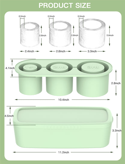 Ukulork Ice Cube Tray for 40Oz Tumbler Cup, 3 Pcs Silicone Cylinder Ice Mold with Lid and Bin for Freezer, Ice Drink, Juice, Whiskey, Cocktail, Summer Gifts