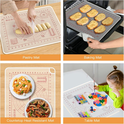 2024 Upgrade Silicone Baking Pastry Mat with Cutter,4mm High Edge&Non-slip&Non-stick Dough Rolling Kneading Mat,Fondant/Crust Mat,Kitchen Counter Mat,Sourdough Bread Making Tool